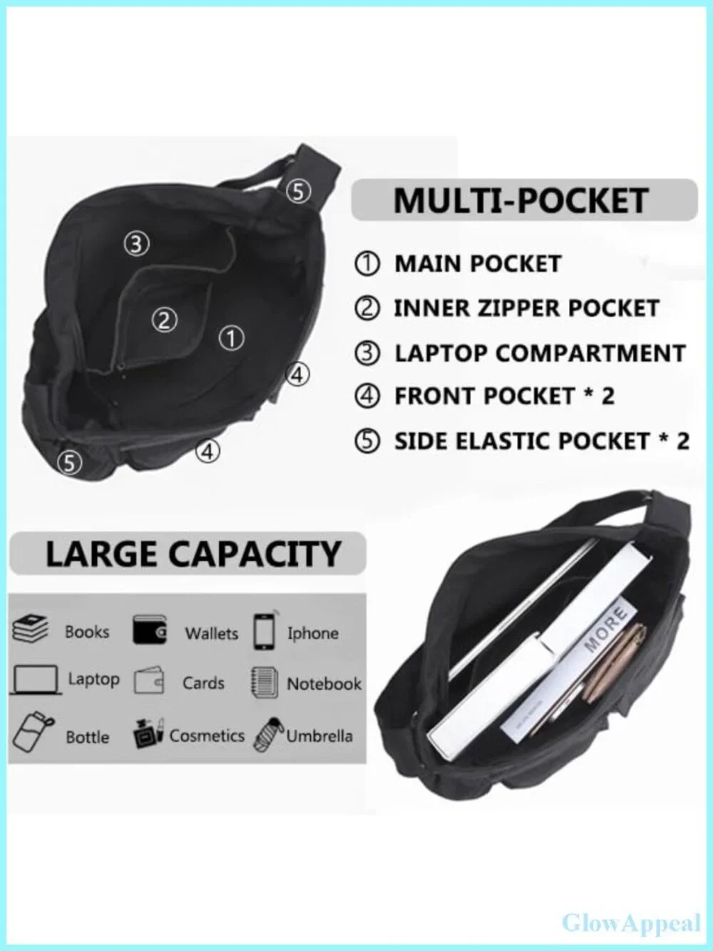 Thickened Canvas Messenger Bag Large Crossbody Hobo Tote with Laptop Compartment